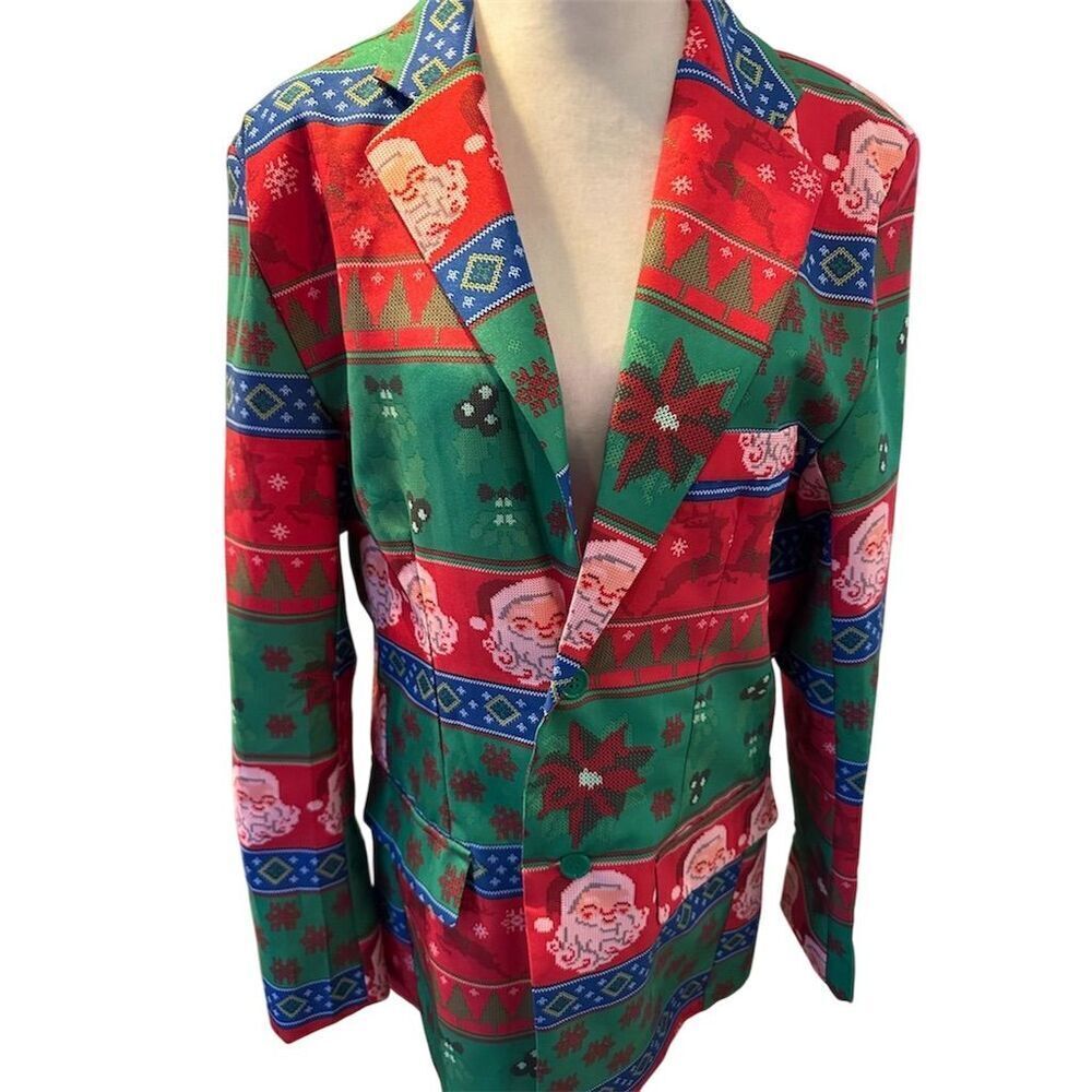 Dec. 25th Men's Christmas Blazer Medium Multicolor Geometric Party Wear - Picture 2 of 10